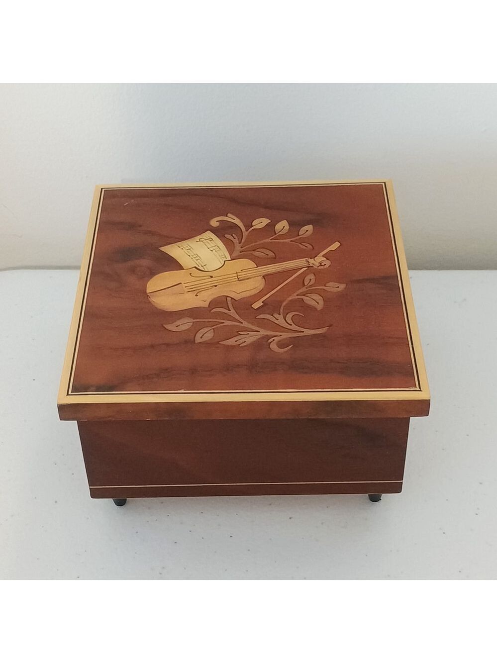 Wooden Inlaid Music Box Violin Made In Italy Swiss Musical Movement